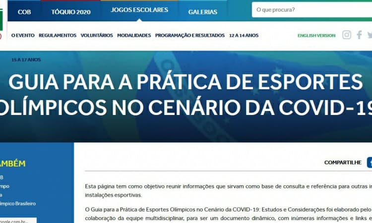 COB lança guia com diretrizes e protocolos para a prática esportiva no ambiente da pandemia de COVID-19 