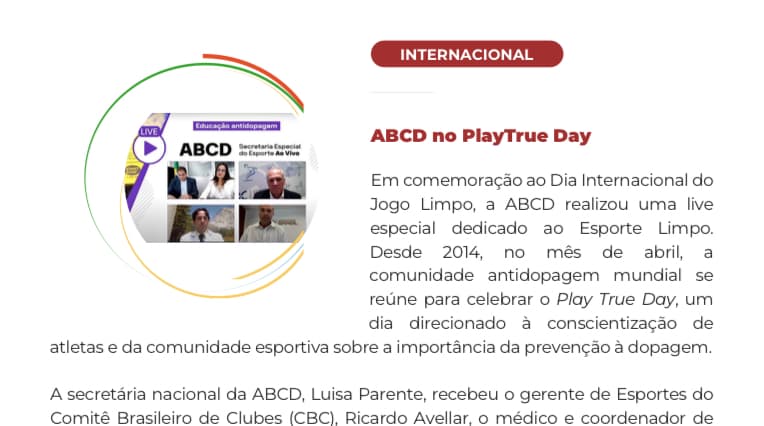 Autoridade Brasileira de Controle de Doping publica cartilha de abril de 2022