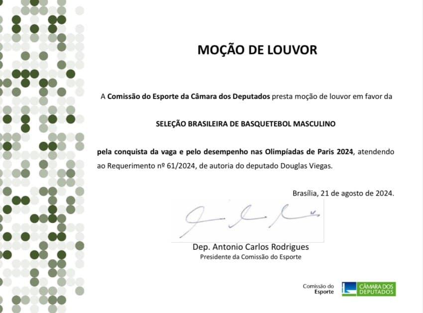 Seleção Brasileira masculina recebe Moção de Louvor na Câmara dos Deputados em Brasília