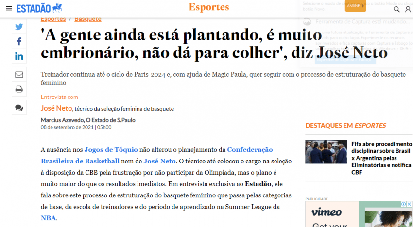 Técnico da Seleção Feminina, José Neto fala ao Estadão: Estamos no tempo de plantar