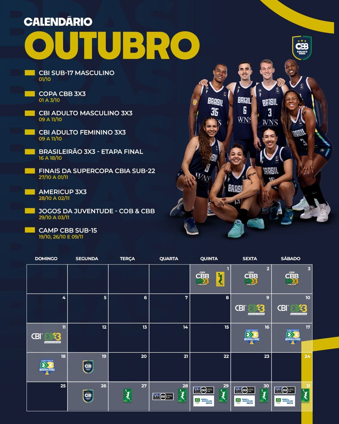 Calendário de outubro: da quadra ao 3x3, basquete por todo o país