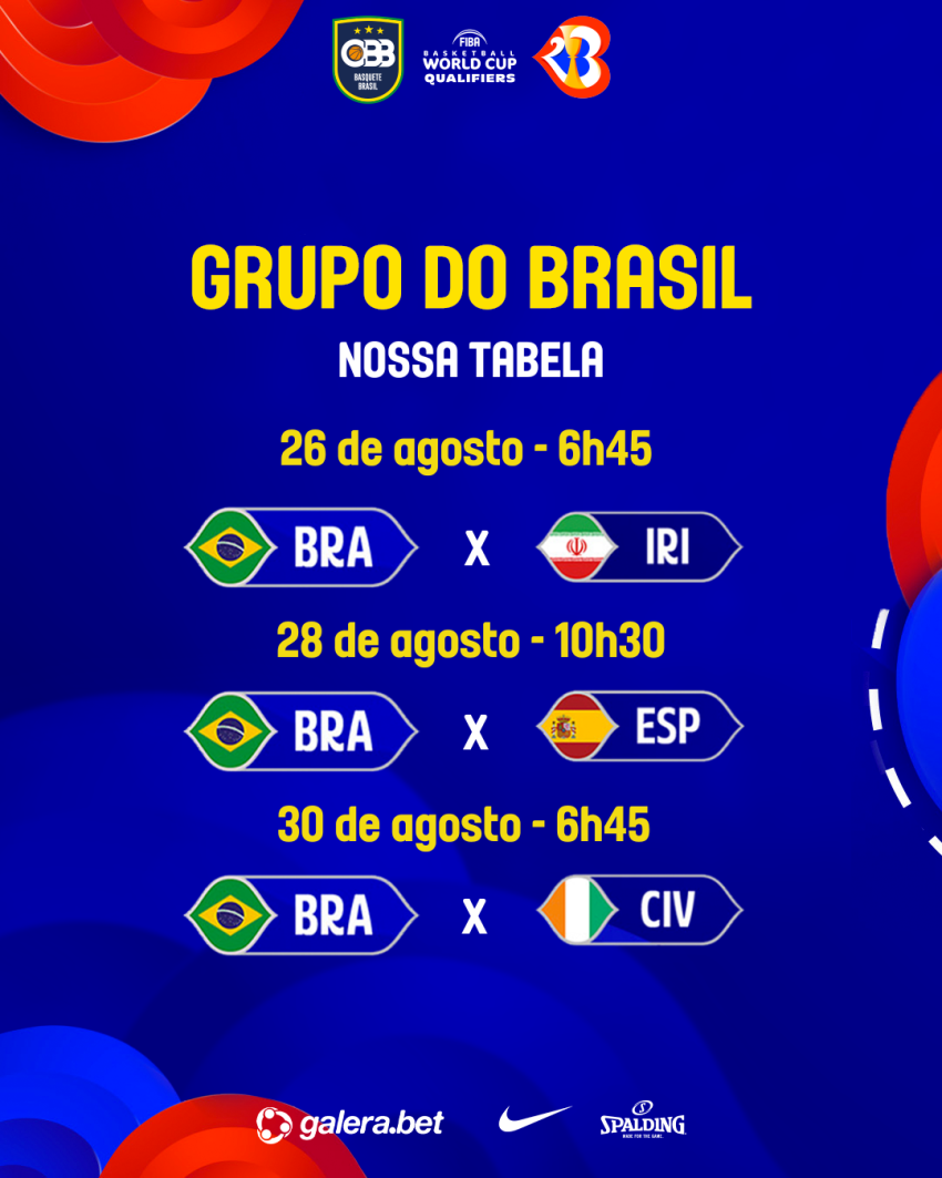 Notícias FIBA divulga horários, e Brasil estreia na Copa do Mundo contra o  Irã às 6h45, jogos da copa do mundo 2023 